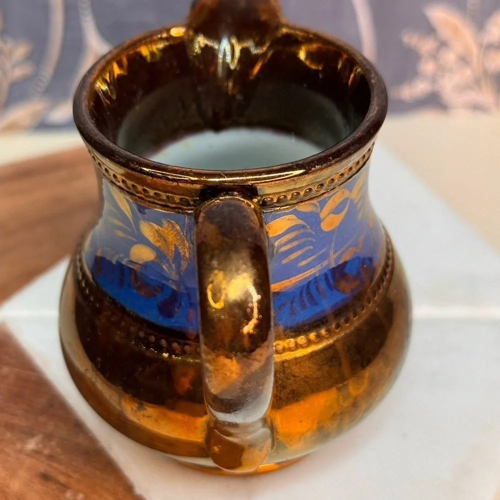 Antique 19th Century English Copper Luster Blue Floral Band Creamer Lot B